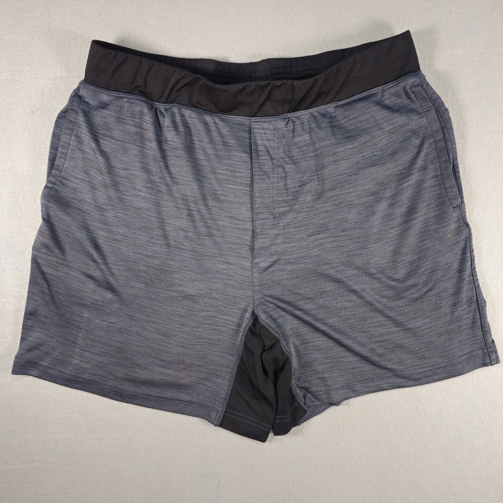 GAIAM Men's Athletic Shorts Large Gray Black Lined Running Gym‎ Drawstring